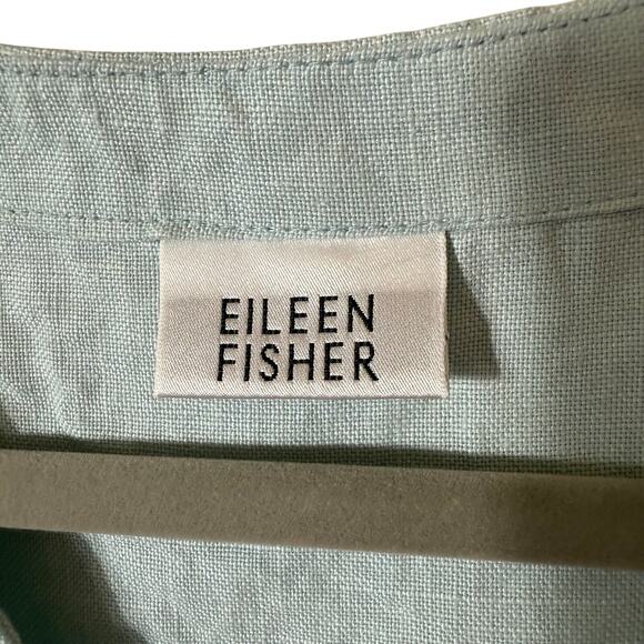Eileen Fisher Linen Midi Dress Button Front Sleeveless Light Blue Minimalist - Picture 3 of 10